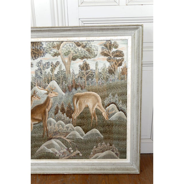 Mid-Century Modern Indochinese Silk Embroidery Tapestry, Vietnam, 1940s For Sale - Image 3 of 13