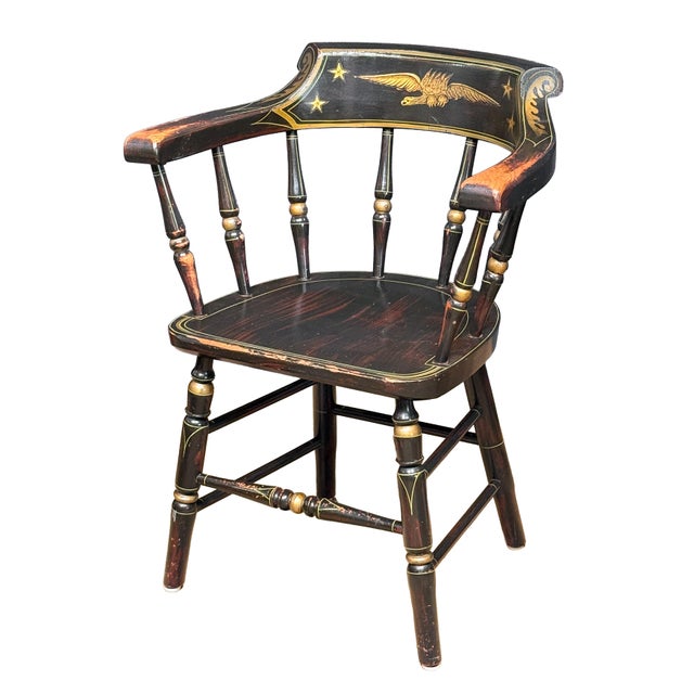 American Ebonized Captain's Chair With Federal Style Eagle and Stars For Sale - Image 4 of 18