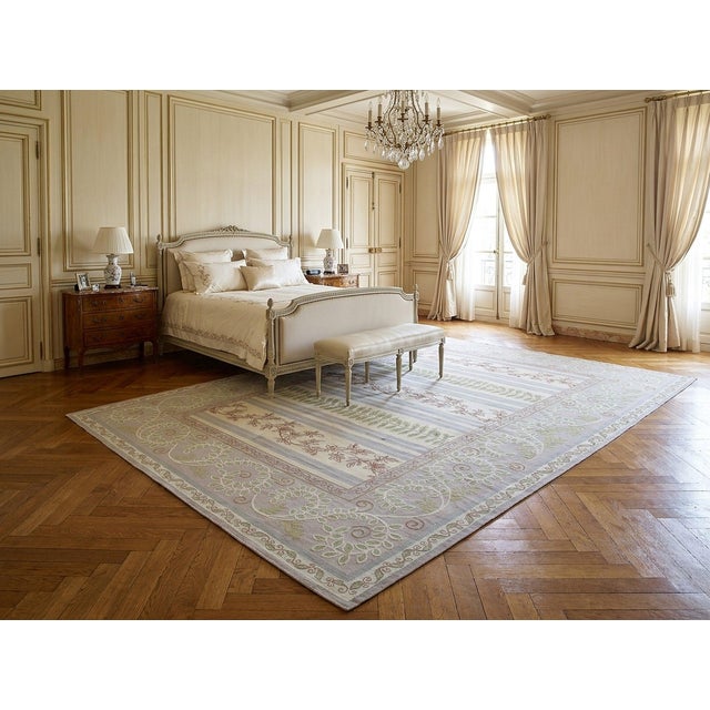 9x12 Vintage Aubusson Flat Weave Wool Rug, Lilac Grey Fern and Vine Stripe For Sale - Image 16 of 16
