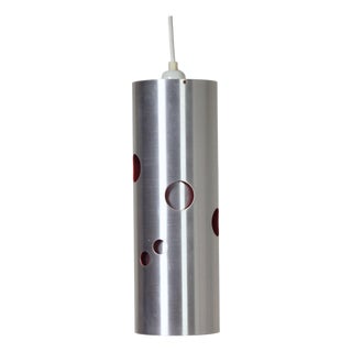 Cylinder Pendant Lamp with Aluminium with Red Perforations by Doria Leuchten, Germany, 1970s For Sale