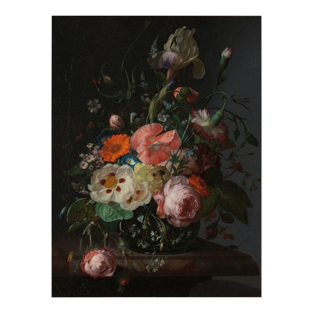 1716 Vintage Floral Still Life Art Print by Rachel Ruysch - 18" X 24" For Sale