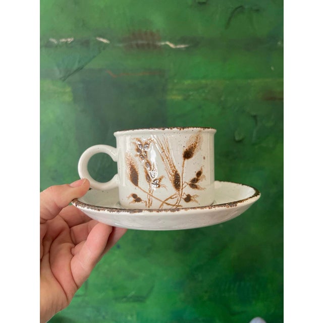 Coffee Mid 20th Century Wild Oats Stoneware Mugs & Saucers Set - Midwinter English Coffee Cups - 15pcs For Sale - Image 8 of 10