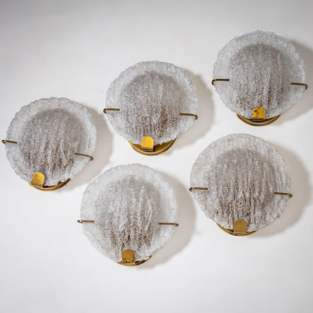 Metal Set of Five Wall Lights with Glass Shades, italy, Mid-20th Century For Sale - Image 7 of 10
