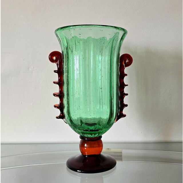 Pair of neoclassical style Murano glass vases, Italy 1980s. Attributed to Barovier and Toso. The pair of vases is made of...