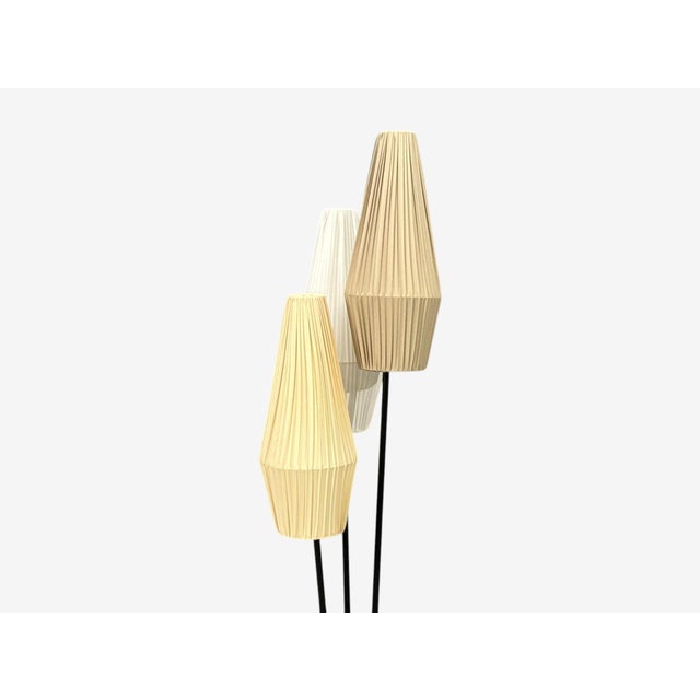 Cream 1950s Swedish Modern, Three-Light Floor Lamp, Metal, Beige Shades For Sale - Image 8 of 12