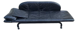 Adjustable Vintage Daybed with Black Metal Frame and Black Leather Cover and Cushions, 1980s
