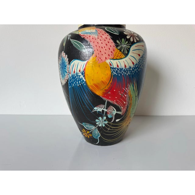 1980s 1980’s Vintage Tropical - Folk Art Hand-Painted Terracotta Vase – Unsigned For Sale - Image 5 of 12