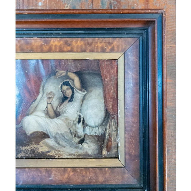 19th Century French or Continental Interior Genre Scene of a Lady With Dog, Oil on Tin For Sale - Image 4 of 15