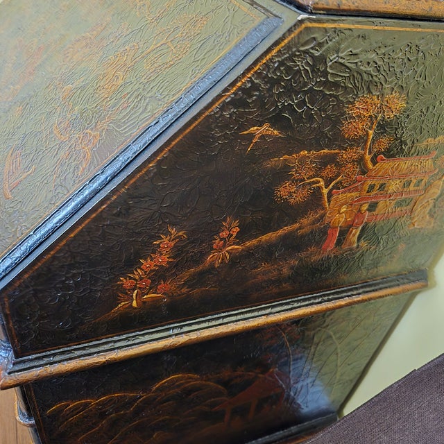 Maitland - Smith Maitland-Smith Chinoiserie Secretary Slant Front W/Bonnet Top Mirrored Doors Stunning For Sale - Image 4 of 18