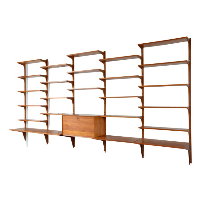 Danish Teak 5-Bay Cado Modular Shelving System Bookshelf Library by Poul Cadovius for Cado, 1970s For Sale
