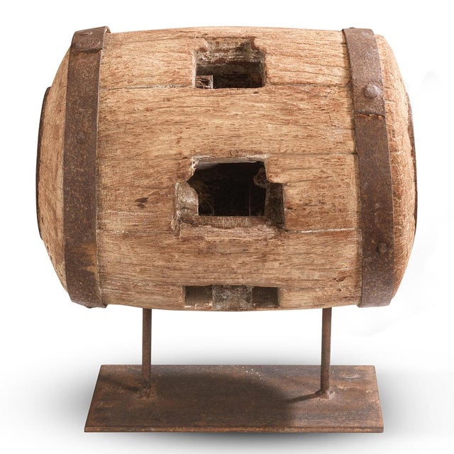 1950s Vintage Wooden Cart Hub on Stand, 1950s For Sale - Image 5 of 7