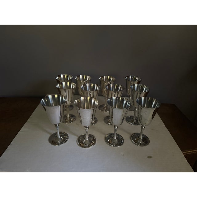 Metal Vintage Silverplate Wine Goblets byDe Uberti Dul Made in Italy Set of 12 For Sale - Image 7 of 15