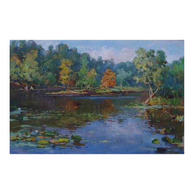 Vintage Impressionism River Oil Painting, Ukrainian Art, 1970s 79-119 For Sale