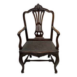Mid 19th Century Floral Carved Walnut Cabriole Legged Arm Chair For Sale