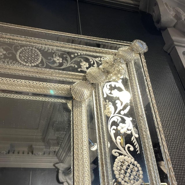 Early 20th Century Mirror with Engraved Murano Glass Panels from Barovier & Toso For Sale - Image 5 of 13