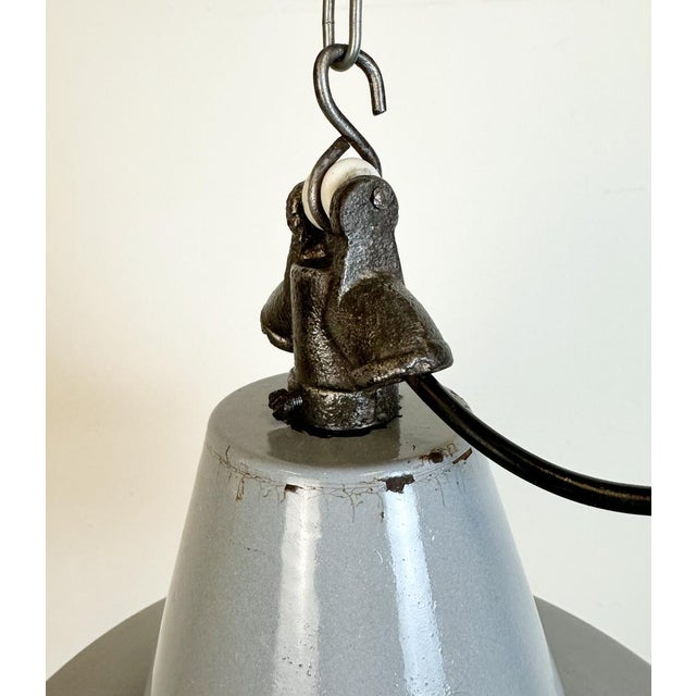 Industrial Grey Enamel Factory Pendant Lamp, 1960s For Sale - Image 14 of 18