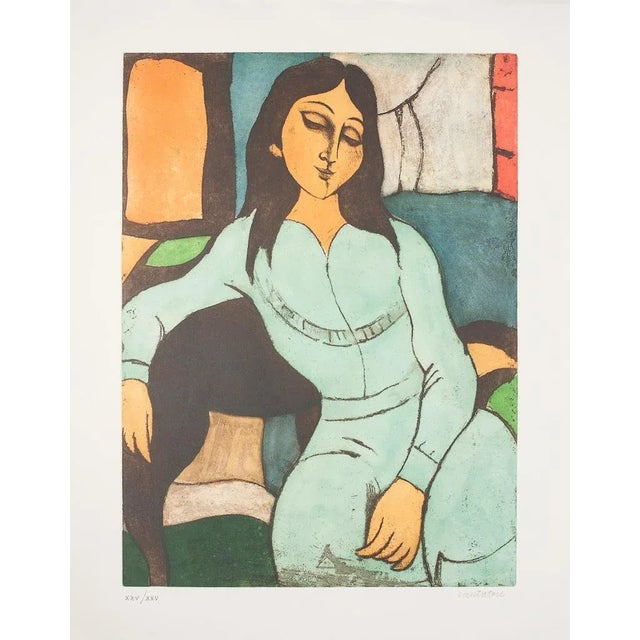 Sitting Woman is a beautiful original lithograph realized by the Italian master Domenico Cantatore. A wonderful original...