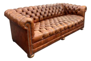 Vintage Tufted Chesterfield Leather Sofa Seating in English Traditional Style