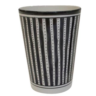 Black & White Striped Ceramic Vase For Sale