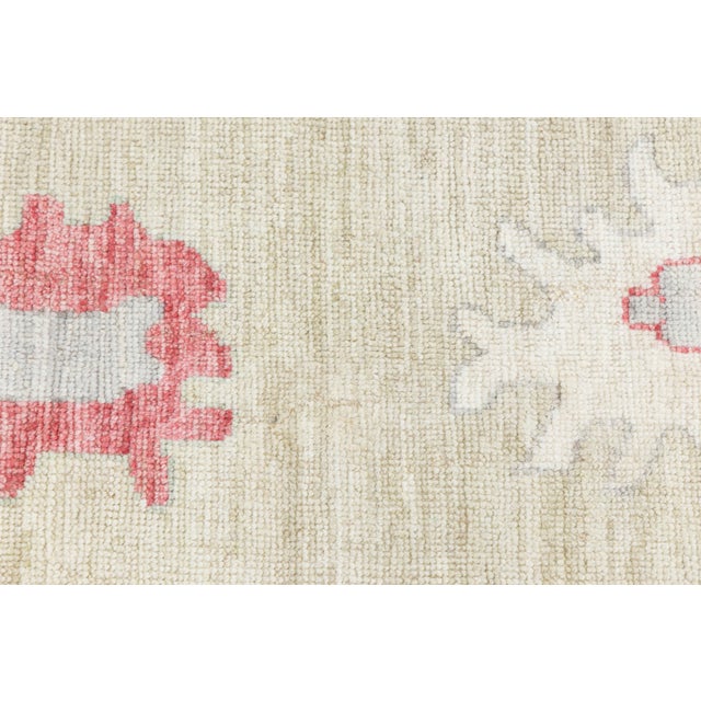 Hand-Knotted Modern Oushak Style Wool Rug – Muted Pastel Floral Transitional For Sale - Image 9 of 11