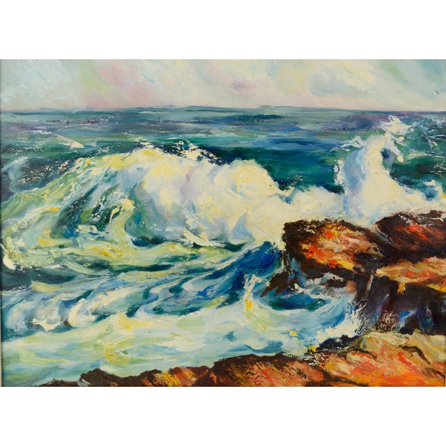 1950s Northern California Coastal Santa Cruz County Ocean Waves 1950 Plein Air For Sale - Image 5 of 6