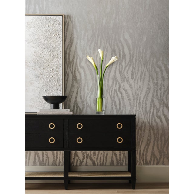 Wood Matthew Izzo Home Richmond Black Oak Four Drawer Console Table With Caned Open Shelf and Brass Drawer Pulls For Sale - Image 7 of 9