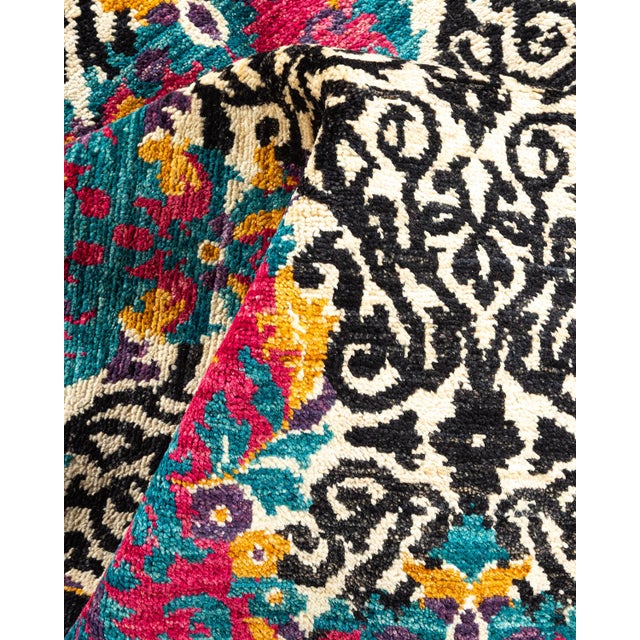 Textile Suzani Hand-Knotted Area Rug - Black, 6' 1" x 6' 2" For Sale - Image 7 of 8