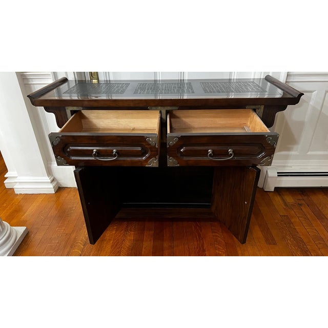 1990s Vintage Bernhardt Chinoiserie Style Burlwood Dry Bar Server For Sale - Image 9 of 9