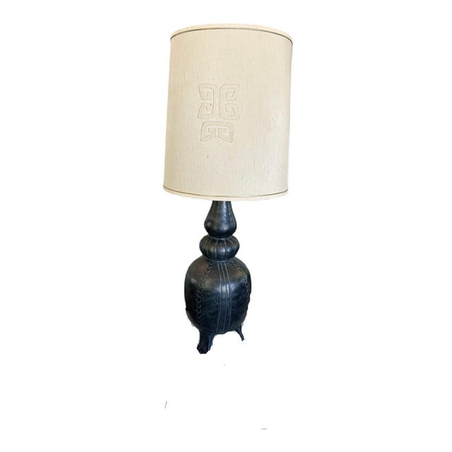 Large Mid-Century Chalkware Ebony Lamp For Sale In Los Angeles - Image 6 of 11