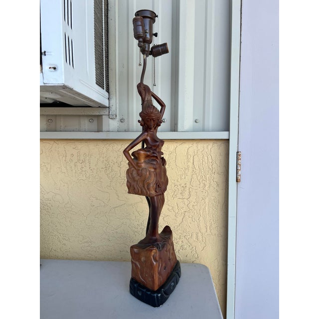 Mid 20th Century Mid Century Modern Wood Carved Nude Woman Lamp For Sale - Image 4 of 11