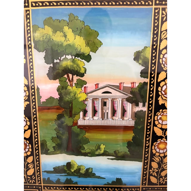Edward M. Barnes, Bristol, Ct Pillar and Splat Shelf Clock With Reverse Painted Mansion Painting on Bottom Glass, 19th...