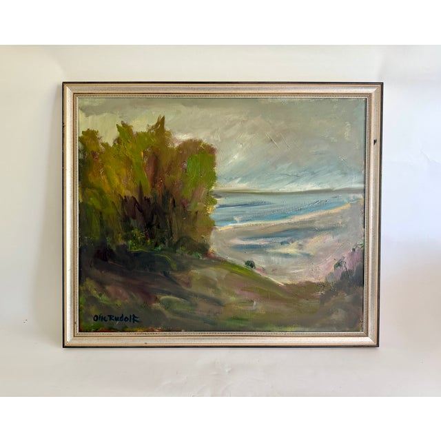 Beautiful coastal mid-century impressionist oil painting by listed Swedish artist, Olle Rudolf (1932-2021). Known for his...