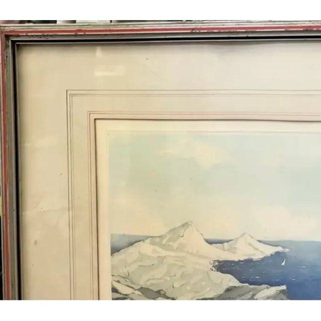 Rustic European Mid Century Colored Lithograph in Silver Gilt Frame, Signed Raymond Giovanetti, Signed For Sale - Image 3 of 8