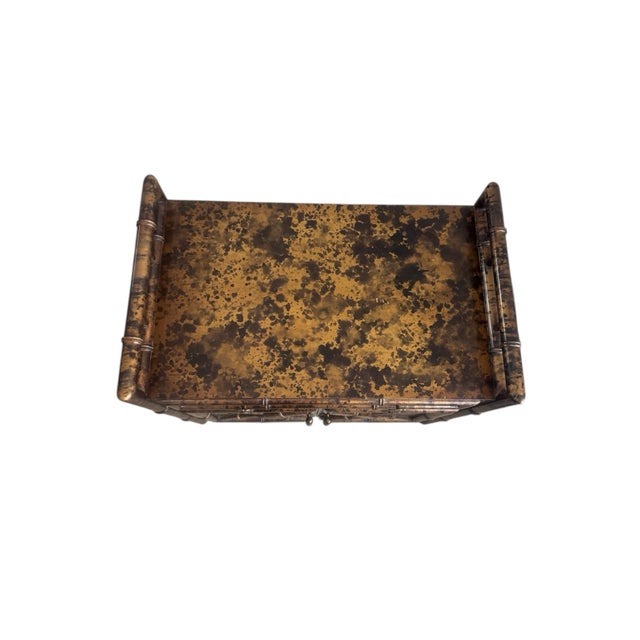 Vintage Chinoiserie Faux Bamboo Gold Tortoise Side Cabinet With Drawer For Sale In Phoenix - Image 6 of 12