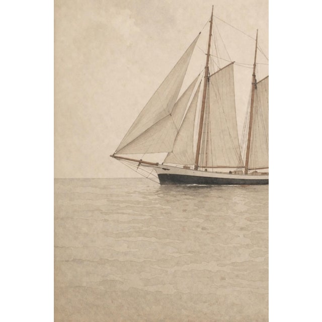 Paper Minimal Coastal Seascape Study, Classic Sailboat Art Print, 24" × 36" For Sale - Image 7 of 9