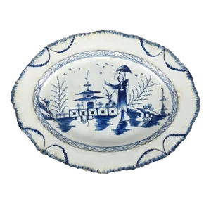 Pottery Shell Edge Pearlware Oval Dish With Chinoiserie Decoration