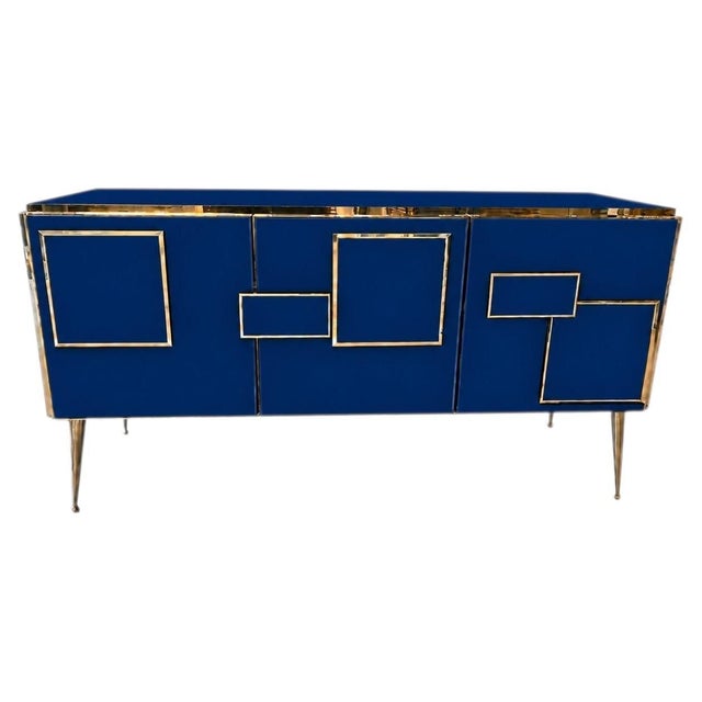 Three-Door Italian Sideboard in Sapphire Blue Glass and Brass from Justfurnituress SRL For Sale - Image 9 of 9