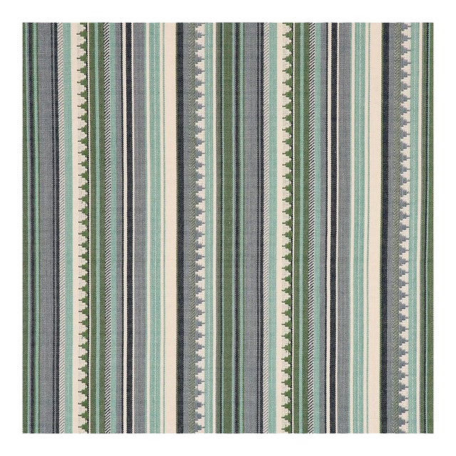 Sample - Schumacher Zuni Stripe Fabric in Aqua For Sale