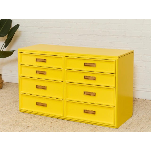 Mid 20th Century Yellow Eight Drawer Bamboo Dresser For Sale - Image 11 of 12