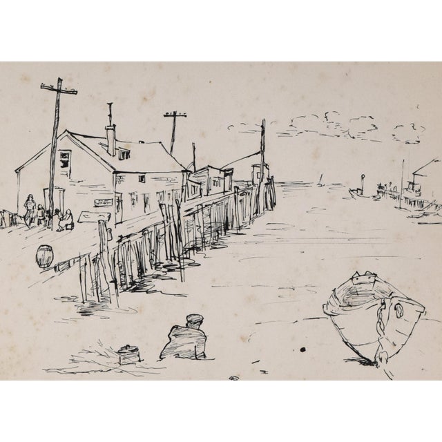 Mid Century Modern Cape Cod/Provincetown Harbor Pen & Ink Drawing by Emile Walker 1960s For Sale - Image 4 of 6