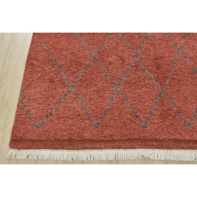 Moroccan Rug 5'11'' X 9'3'' Red Wool Contemporary Hand-Knotted Carpet For Sale - Image 10 of 12