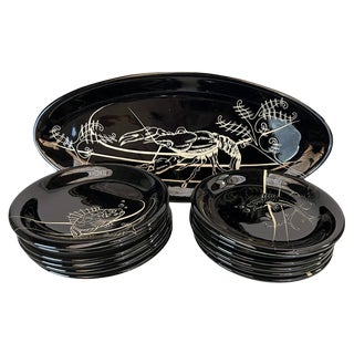 Fish Dish Set from Vallauris, 1960s, Set of 12 For Sale