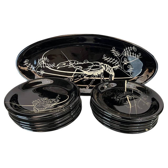 Fish Dish Set from Vallauris, 1960s, Set of 12 For Sale