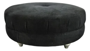 Late 20th Century Modern Black Button Tufted 38" Round Ottoman W/ Silver Bun Feet by Carter