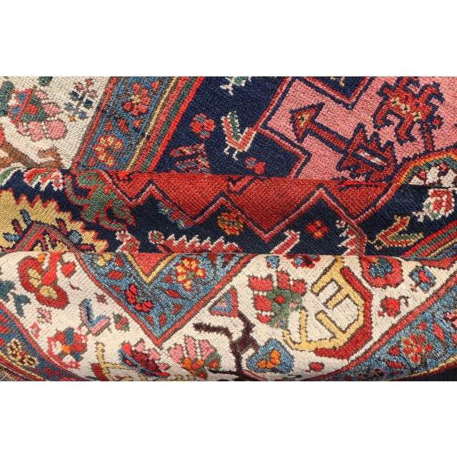 Antique Persian Kurdish Rug With Medallion Design in Blue, Red, and Ivory For Sale - Image 11 of 13