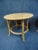 Mid century modern side table , base are rattan with wicker wrapped joints , wood faux grain laminate top