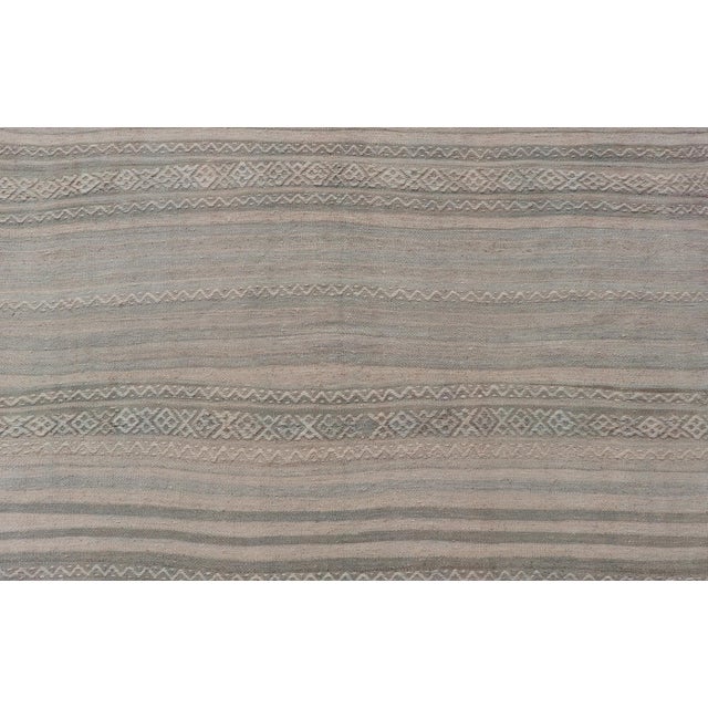 Ivory Textured Horizontal Stripe Design Turkish Vintage Kilim Rug in Soft Pastels For Sale - Image 8 of 11