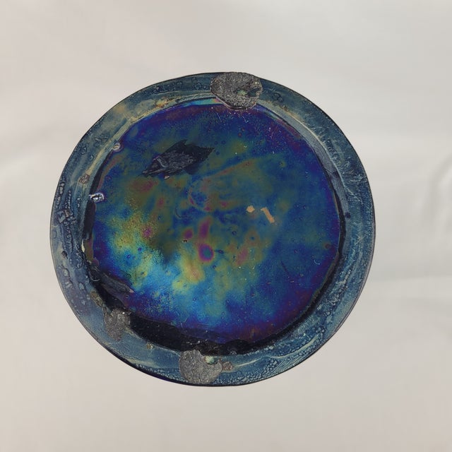 Antique Iridescent Art Glass Vase Victorian Portrait Oil Slick Finish 13.5in For Sale - Image 9 of 10