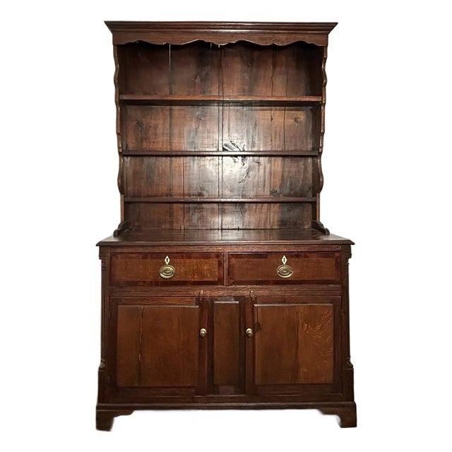 Antique English Oak Welsh Dresser Cupboard Storage Cabinet For Sale