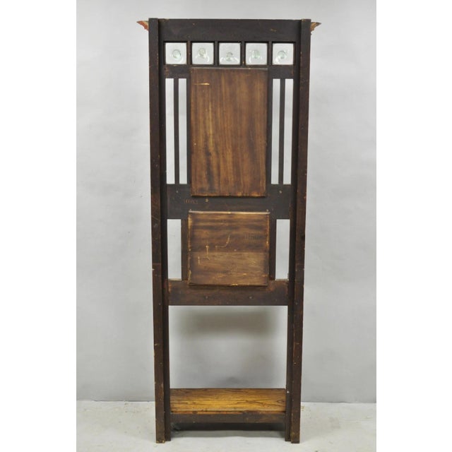 Antique English Art Nouveau Oak & Green Tile Coat Rack Umbrella Stand Hall Tree For Sale - Image 18 of 18